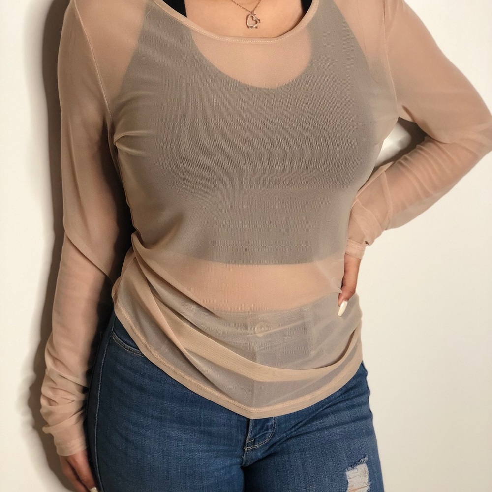 Tan Sheer mesh top